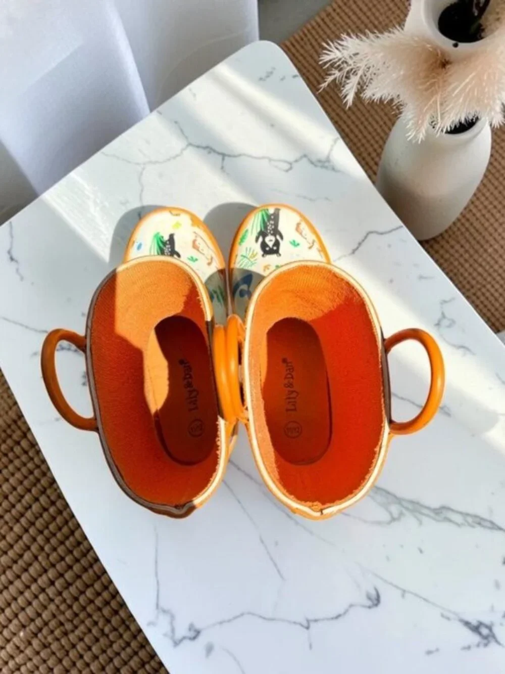 Lily & Dan Kids Safari Jungle Rain Boots Orange Animal Print Waterproof 11/12